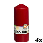 Lot de 4 bougies piliers - Hauteur 15 cm - Diamètre 5,8 cm - Rouge