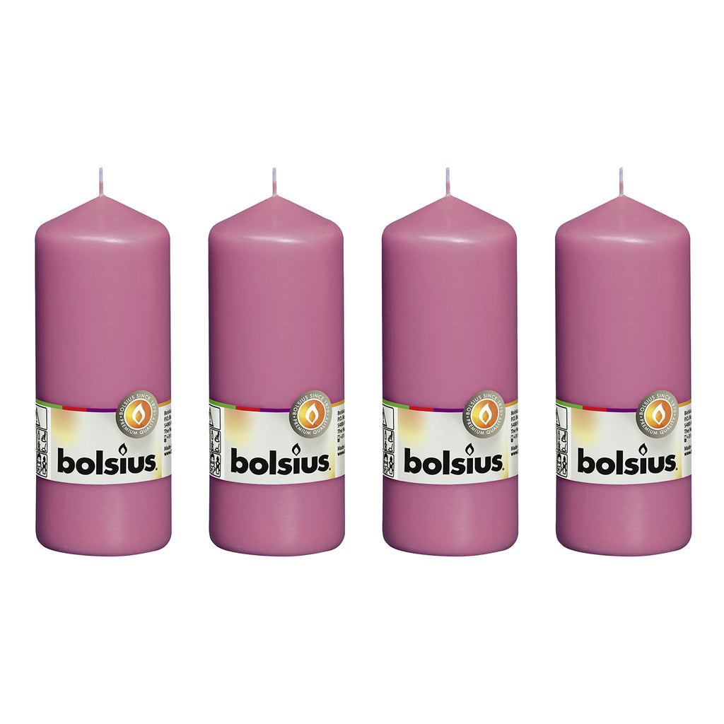 Lot de 4 bougies piliers - Hauteur 15 cm - Diamètre 5,8 cm - Fuchsia