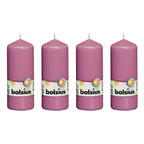 Lot de 4 bougies piliers - Hauteur 15 cm - Diamètre 5,8 cm - Fuchsia