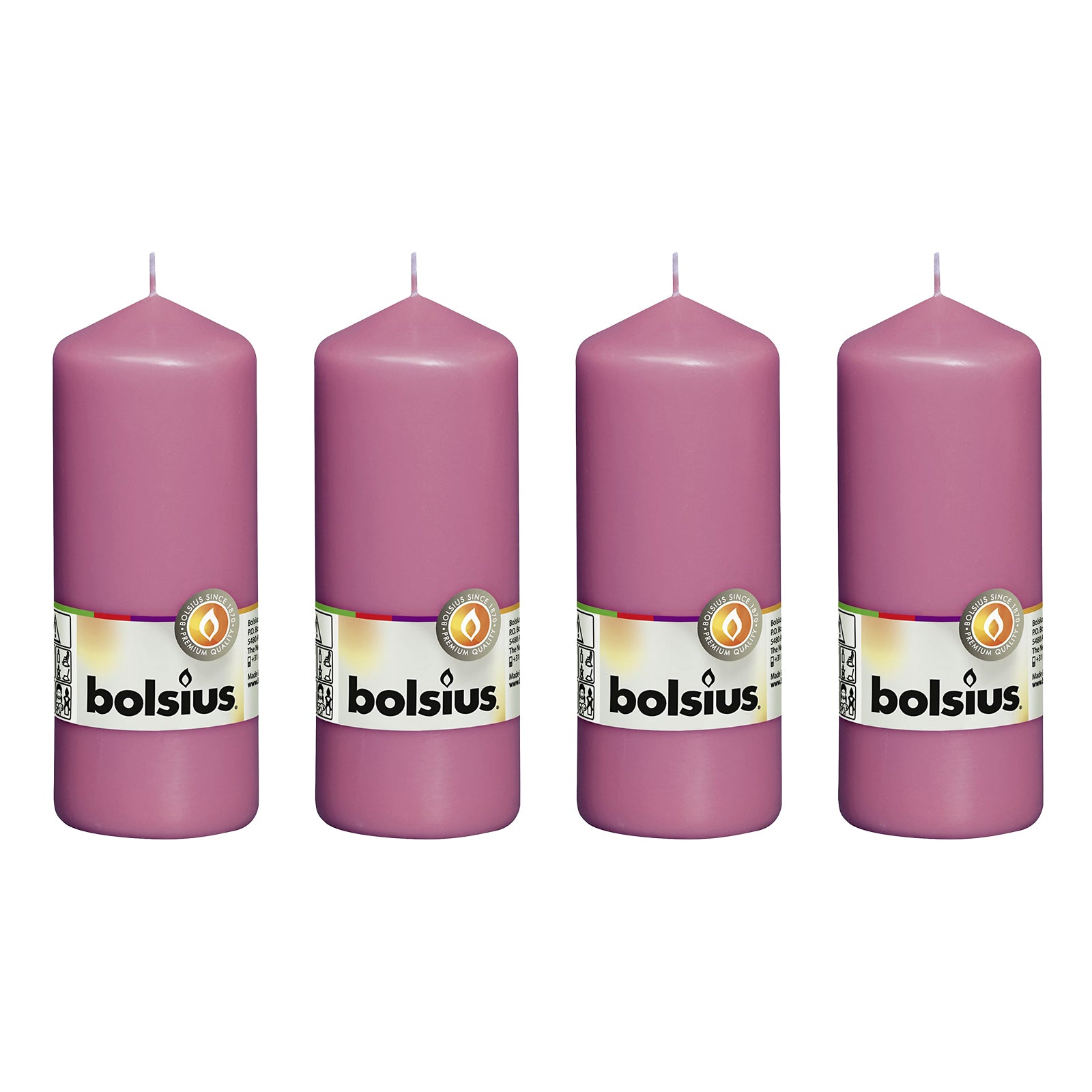 Lot de 4 bougies piliers - Hauteur 15 cm - Diamètre 5,8 cm - Fuchsia