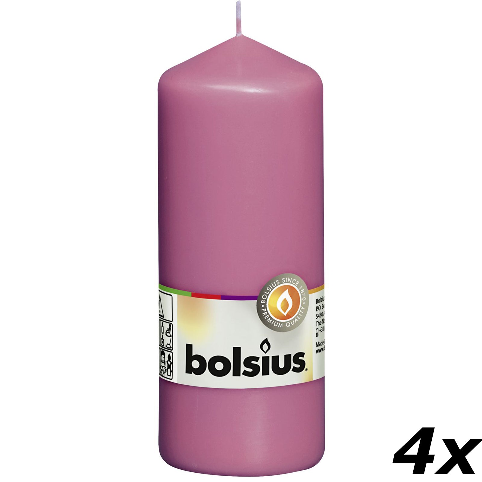 Lot de 4 bougies piliers - Hauteur 15 cm - Diamètre 5,8 cm - Fuchsia