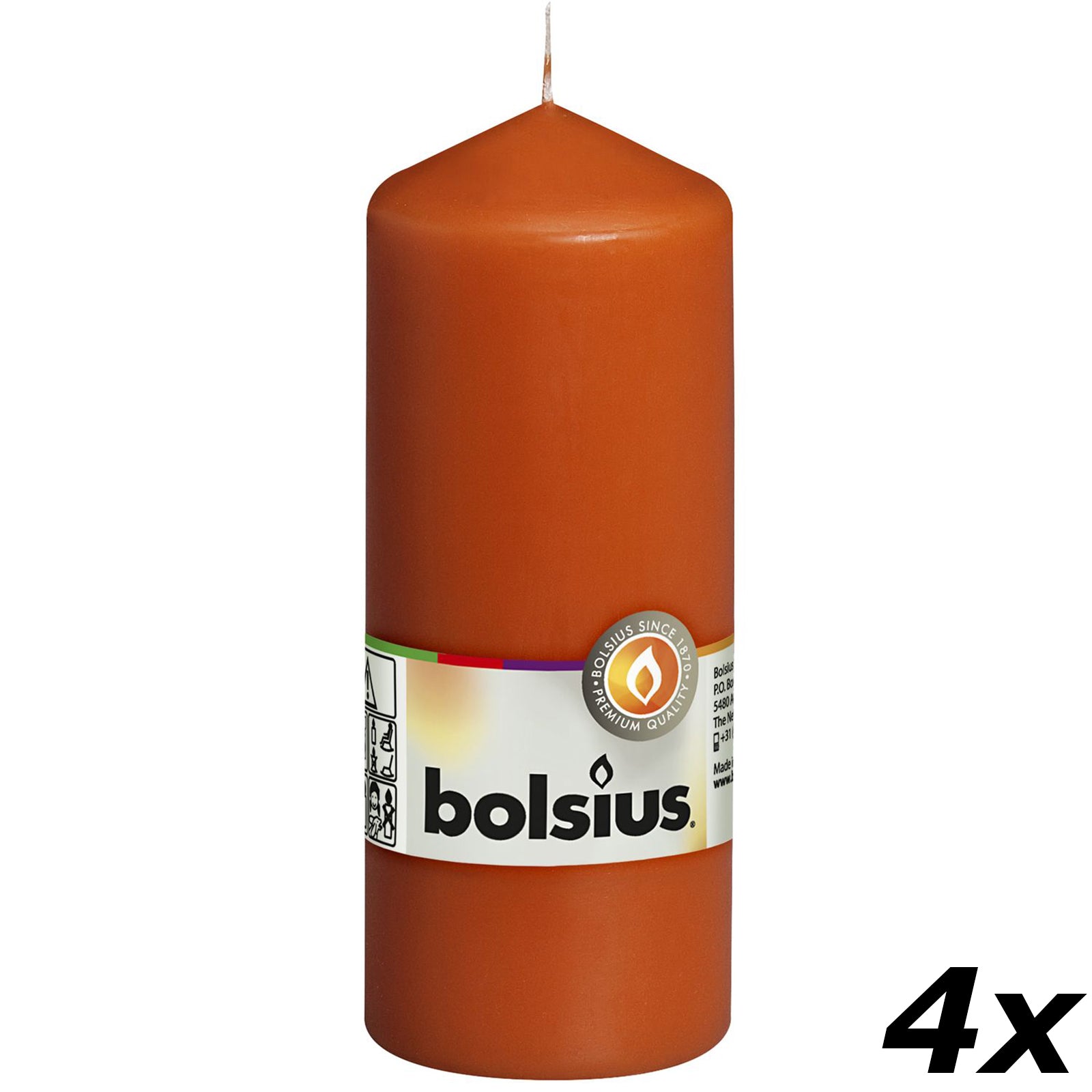 4er-Set Stumpenkerze - Höhe 15 cm - Durchmesser 5,8 cm - Mango