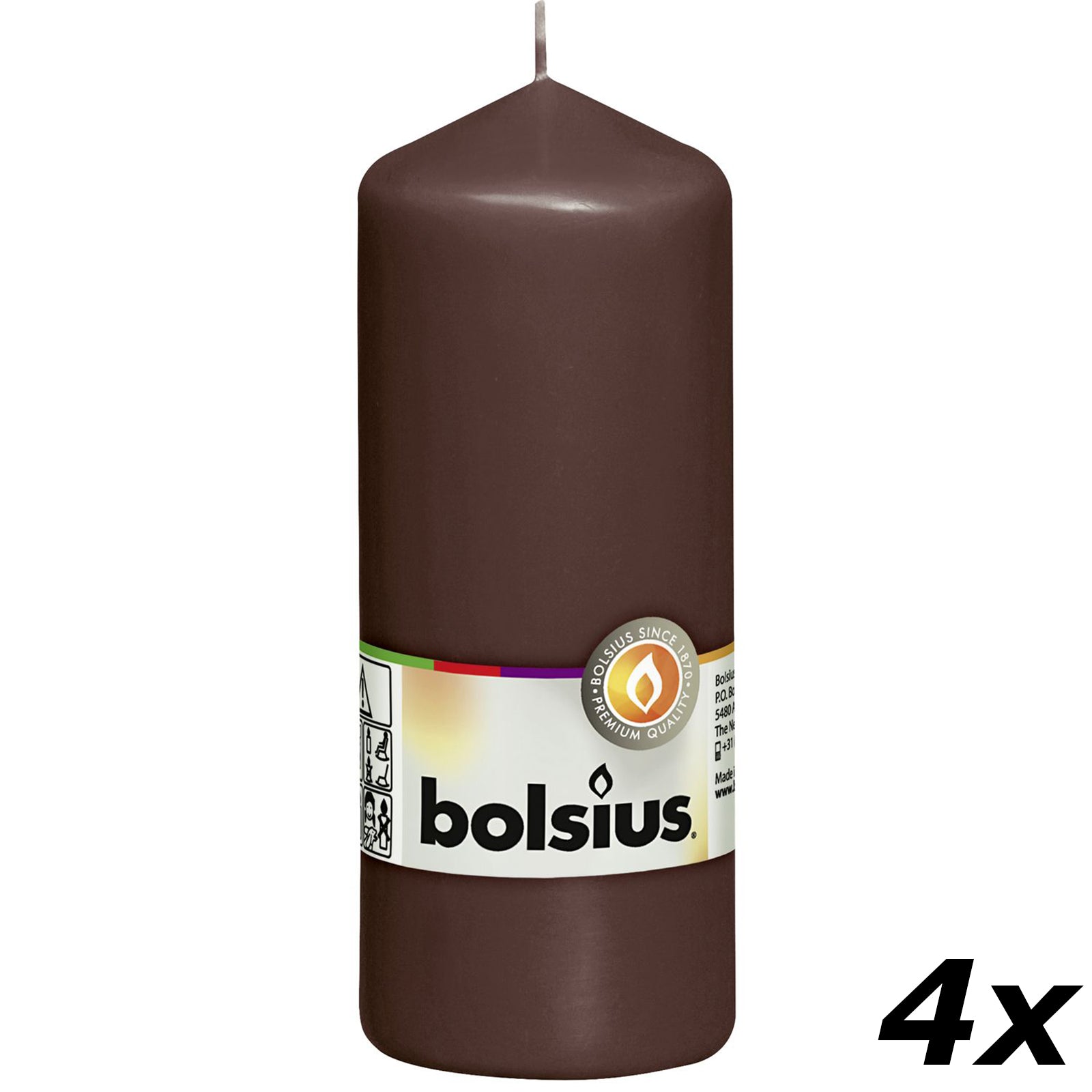 4er-Set Stumpenkerze - Höhe 15 cm - Durchmesser 5,8 cm - Kastanienbraun