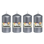 4er-Set Stumpenkerze - Höhe 12 cm - Durchmesser 5,8 cm - Silber