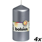 4er-Set Stumpenkerze - Höhe 12 cm - Durchmesser 5,8 cm - Silber