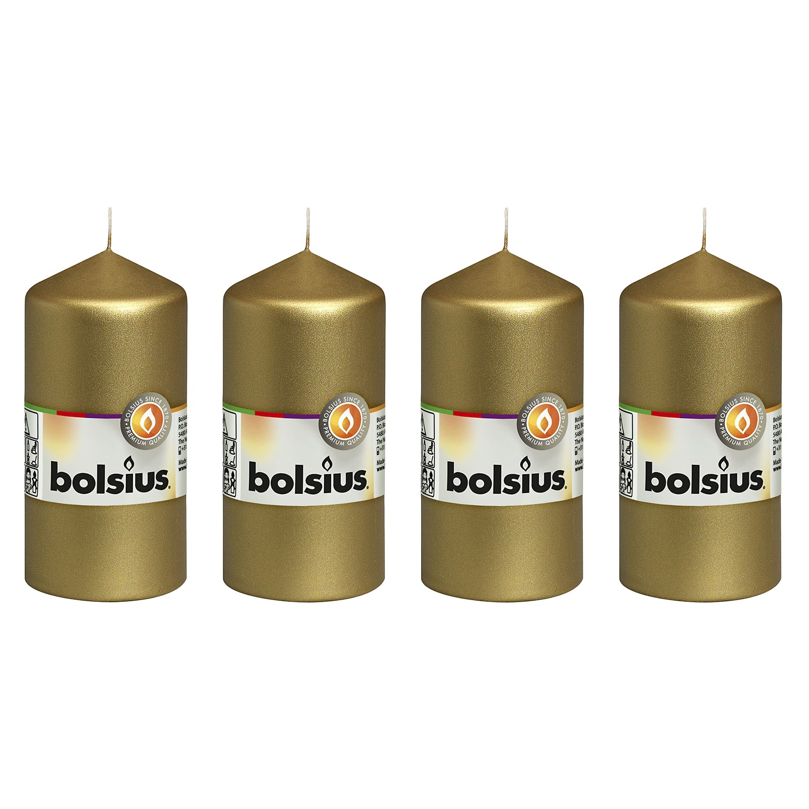 Lot de 4 bougies piliers - Hauteur 12 cm - Diamètre 5,8 cm - Or