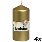 Lot de 4 bougies piliers - Hauteur 12 cm - Diamètre 5,8 cm - Or