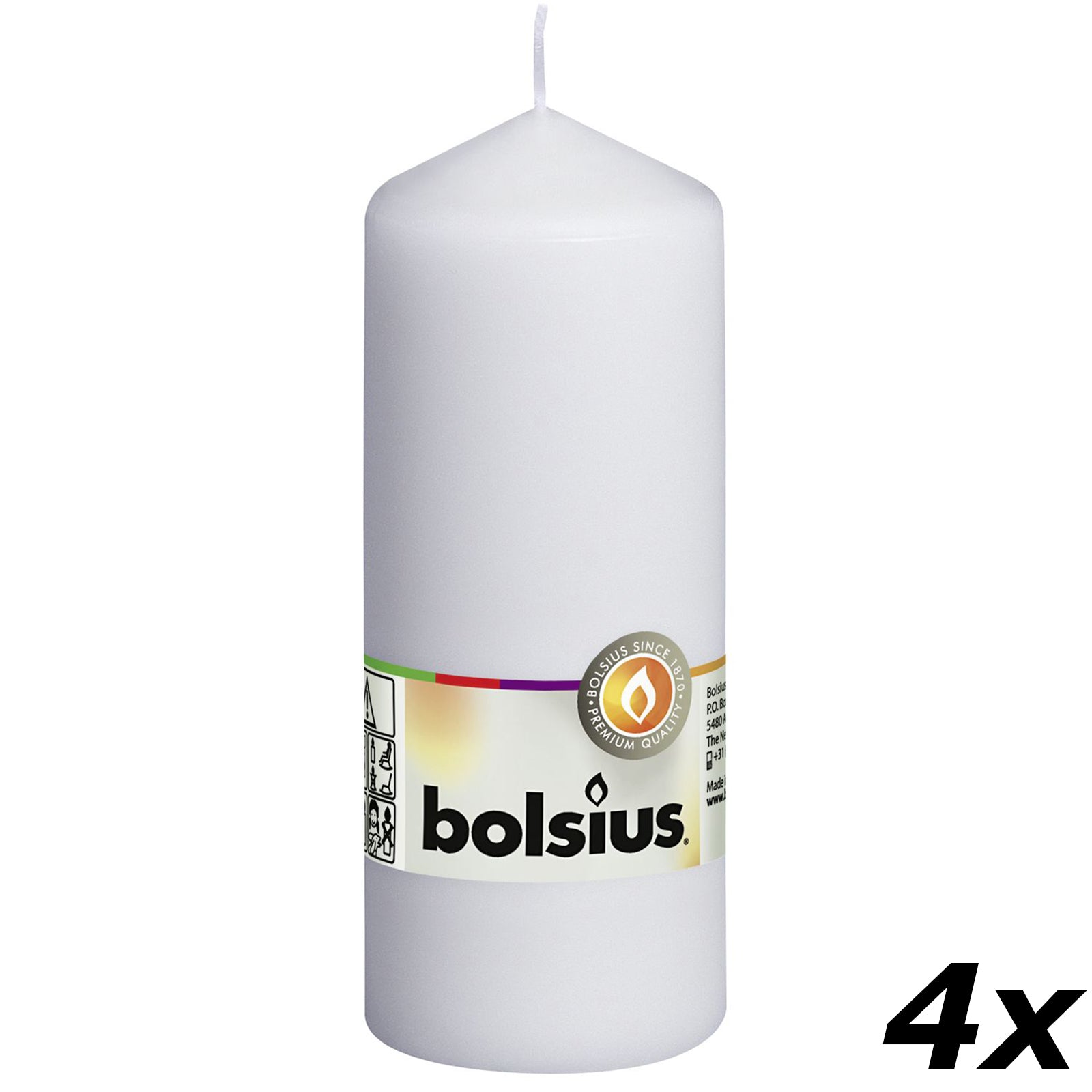 4er-Set Stumpenkerze - Höhe 15 cm - Durchmesser 5,8 cm - Weiß