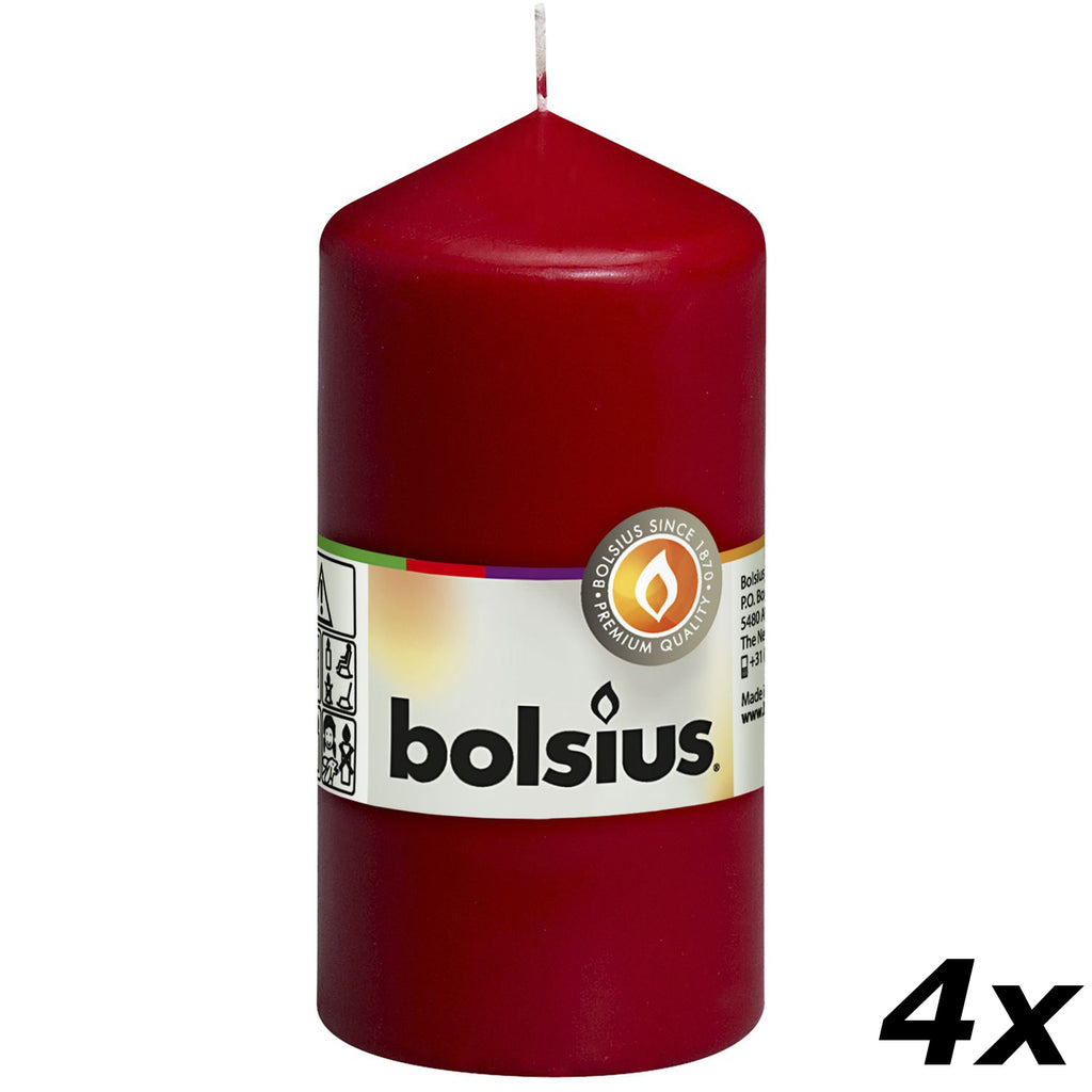4er-Set Stumpenkerze - Höhe 12 cm - Durchmesser 5,8 cm - Altrot