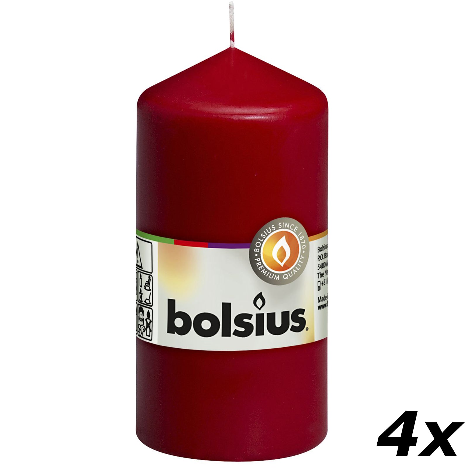 4er-Set Stumpenkerze - Höhe 12 cm - Durchmesser 5,8 cm - Altrot