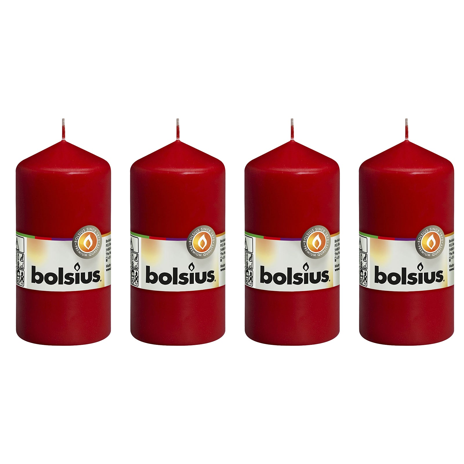 4er-Set Stumpenkerze - Höhe 12 cm - Durchmesser 5,8 cm - Rot
