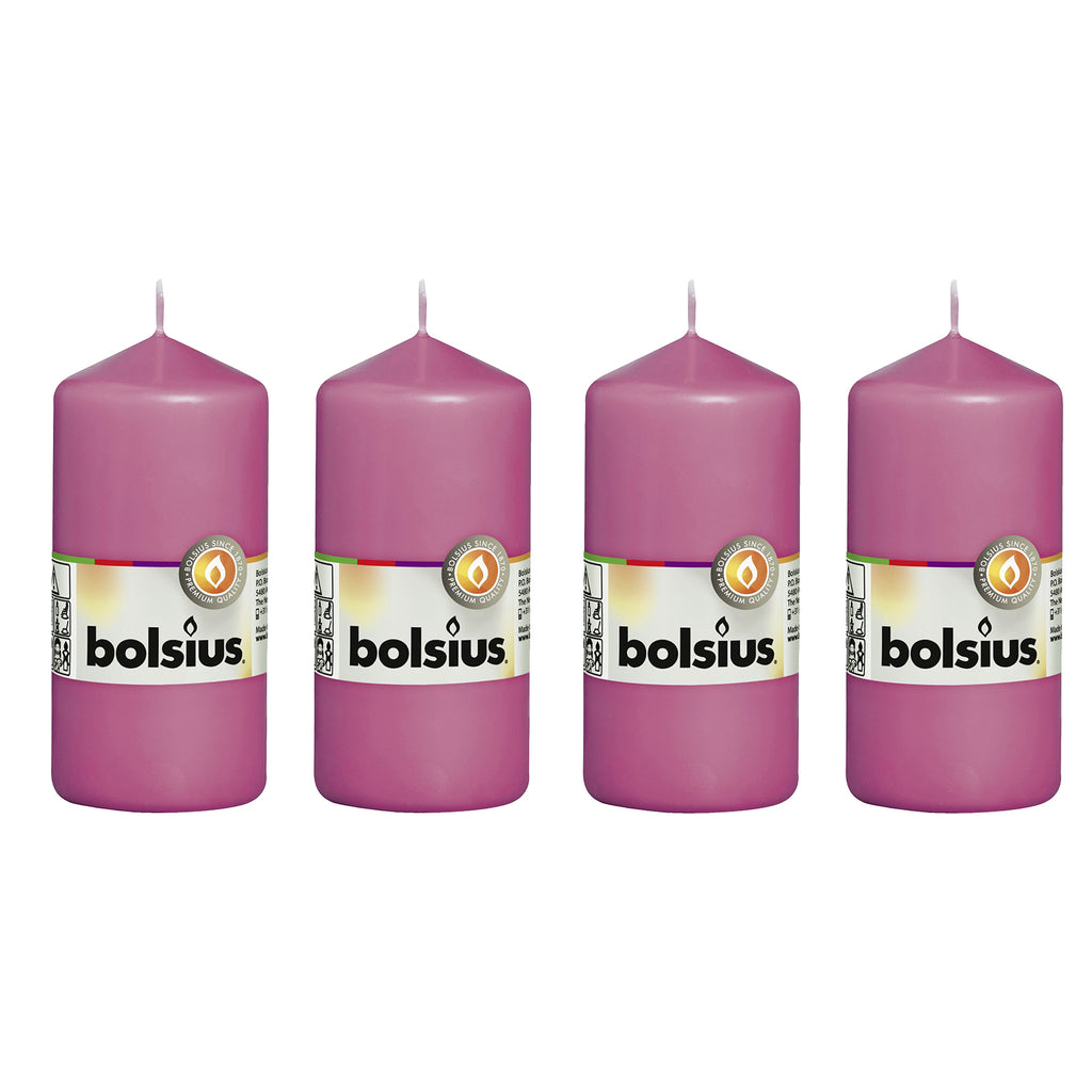 Set of 4 pillar candles - Height 12 cm - Diameter 5.8 cm - Fuchsia