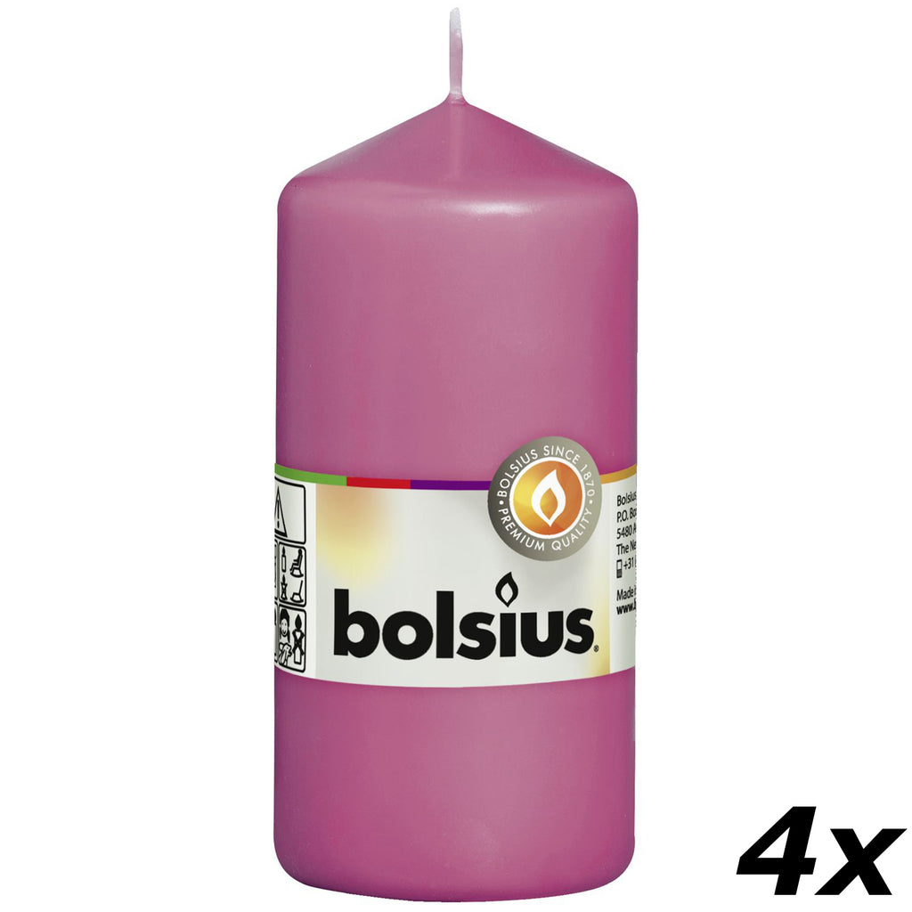 4er-Set Stumpenkerze - Höhe 12 cm - Durchmesser 5,8 cm - Fuchsia