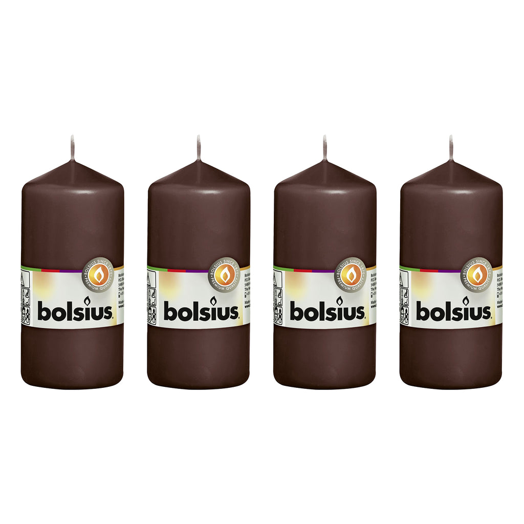 Lot de 4 bougies piliers - Hauteur 12 cm - Diamètre 5,8 cm - Brun châtaigne