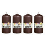 Lot de 4 bougies piliers - Hauteur 12 cm - Diamètre 5,8 cm - Brun châtaigne