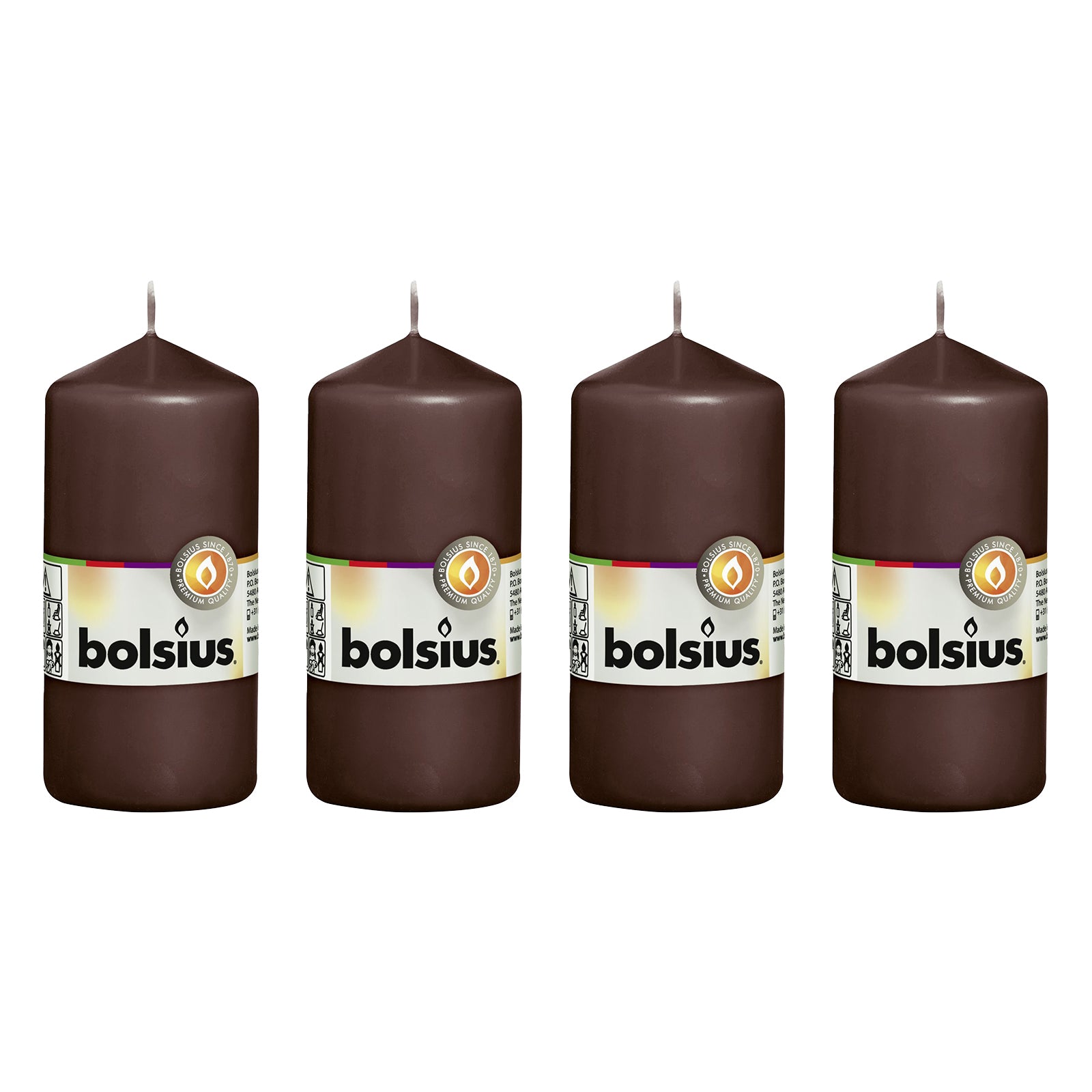 Lot de 4 bougies piliers - Hauteur 12 cm - Diamètre 5,8 cm - Brun châtaigne