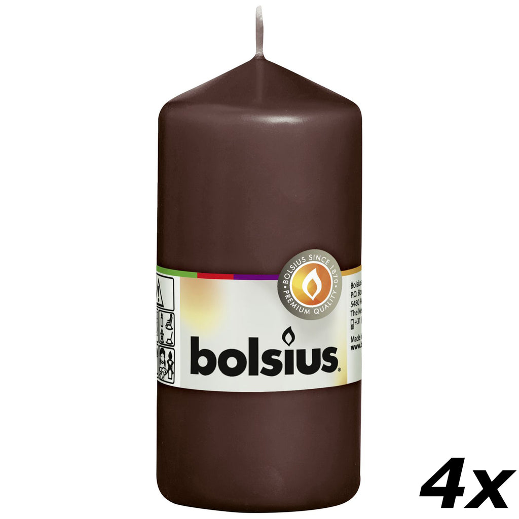Lot de 4 bougies piliers - Hauteur 12 cm - Diamètre 5,8 cm - Brun châtaigne