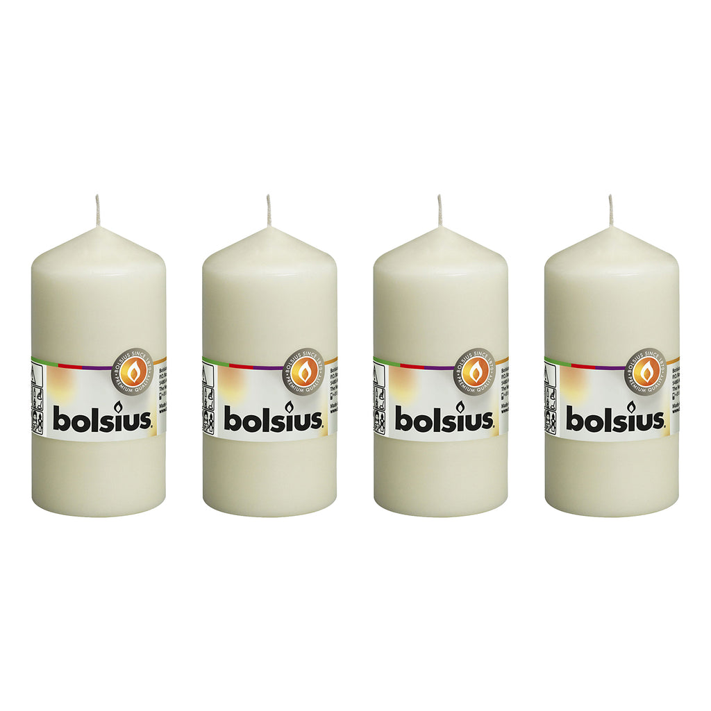 Lot de 4 bougies piliers - Hauteur 12 cm - Diamètre 5,8 cm - Ivoire