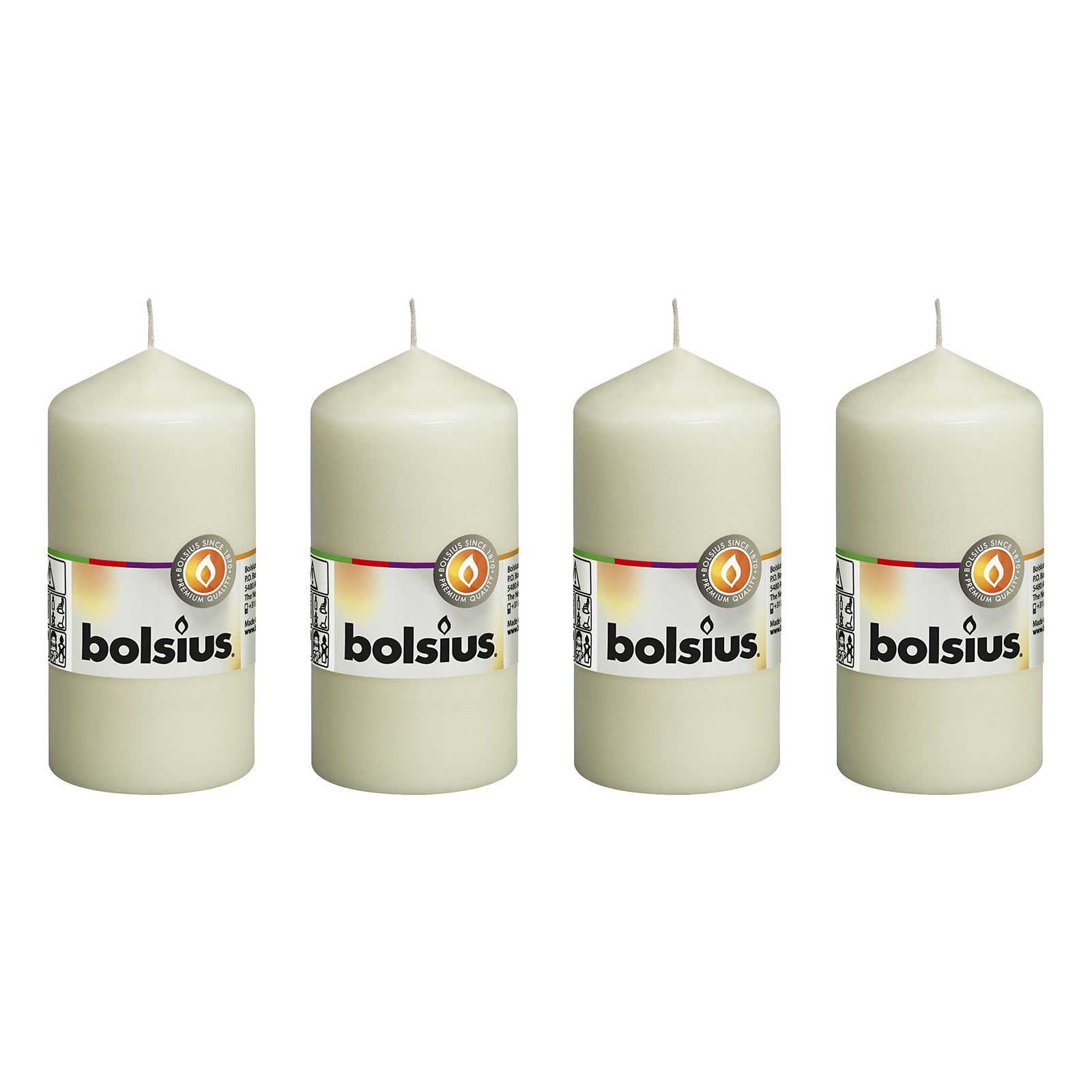 Lot de 4 bougies piliers - Hauteur 12 cm - Diamètre 5,8 cm - Ivoire