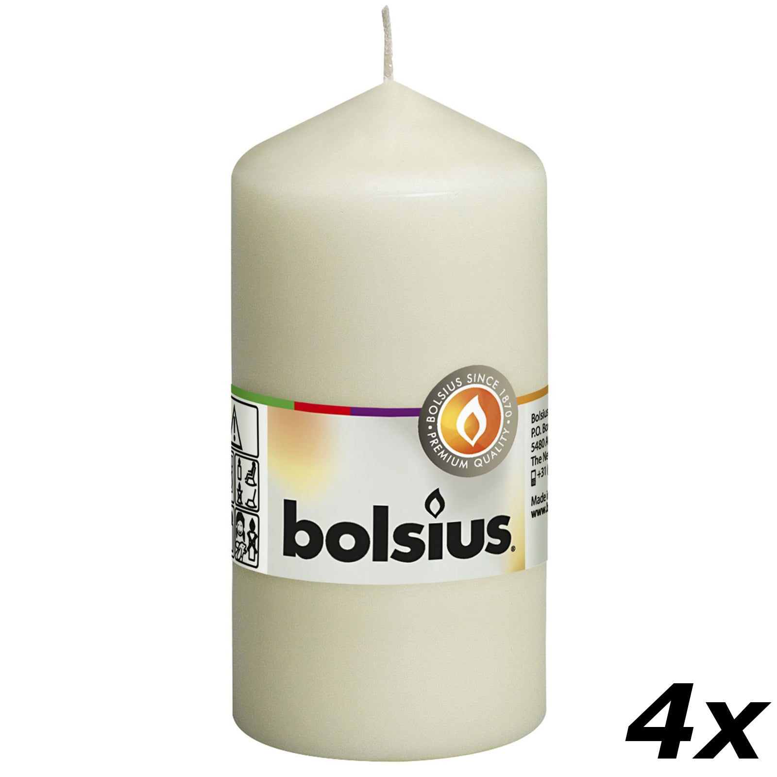 Lot de 4 bougies piliers - Hauteur 12 cm - Diamètre 5,8 cm - Ivoire