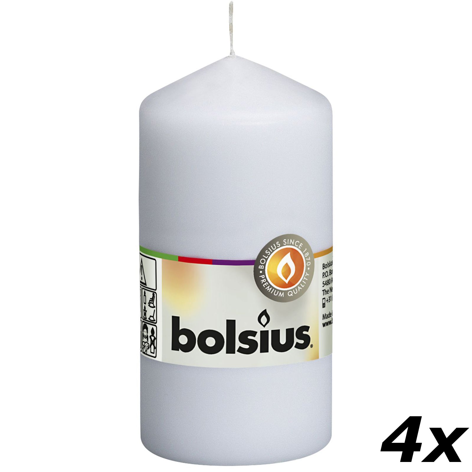 4er-Set Stumpenkerze - Höhe 12 cm - Durchmesser 5,8 cm - Weiß