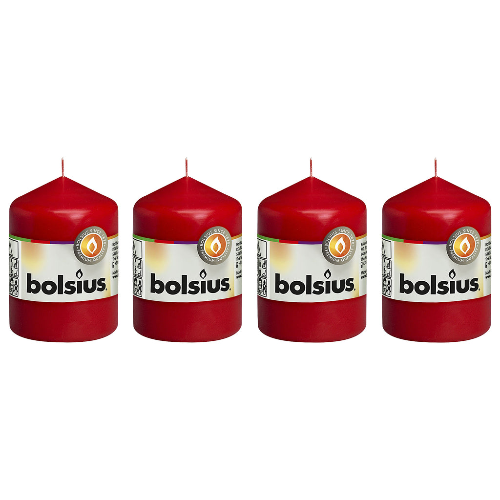 4er-Set Stumpenkerze - Höhe 8 cm - Durchmesser 5,8 cm - Rot