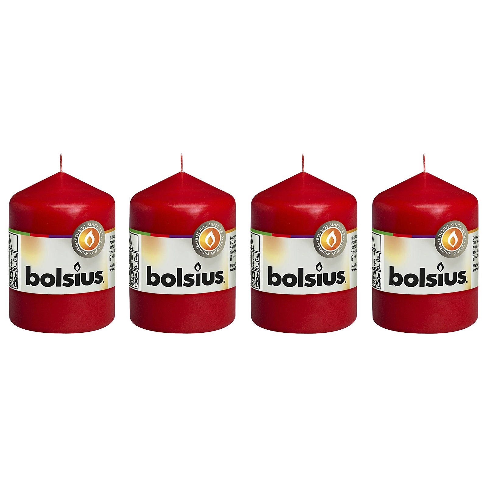 4er-Set Stumpenkerze - Höhe 8 cm - Durchmesser 5,8 cm - Rot