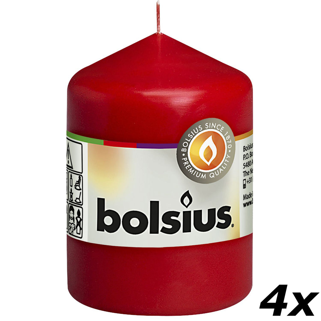 4er-Set Stumpenkerze - Höhe 8 cm - Durchmesser 5,8 cm - Rot