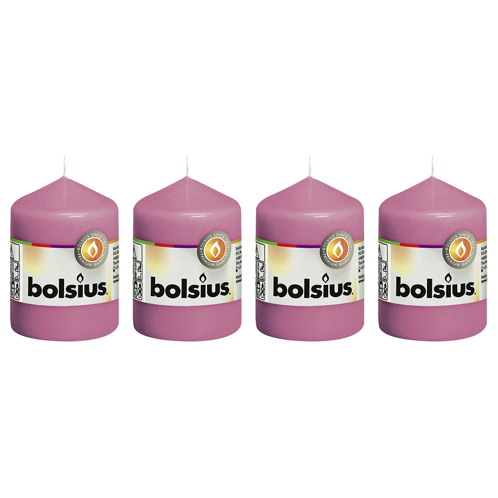 Lot de 4 bougies piliers - Hauteur 8 cm - Diamètre 5,8 cm - Fuchsia