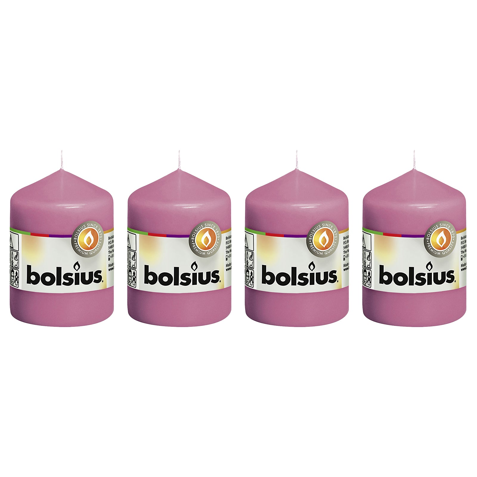 Lot de 4 bougies piliers - Hauteur 8 cm - Diamètre 5,8 cm - Fuchsia