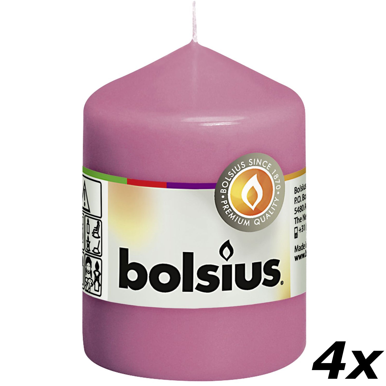 Lot de 4 bougies piliers - Hauteur 8 cm - Diamètre 5,8 cm - Fuchsia