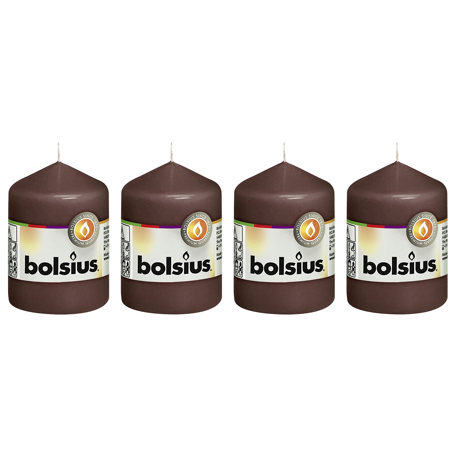4er-Set Stumpenkerze - Höhe 8 cm - Durchmesser 5,8 cm - Kastanienbraun