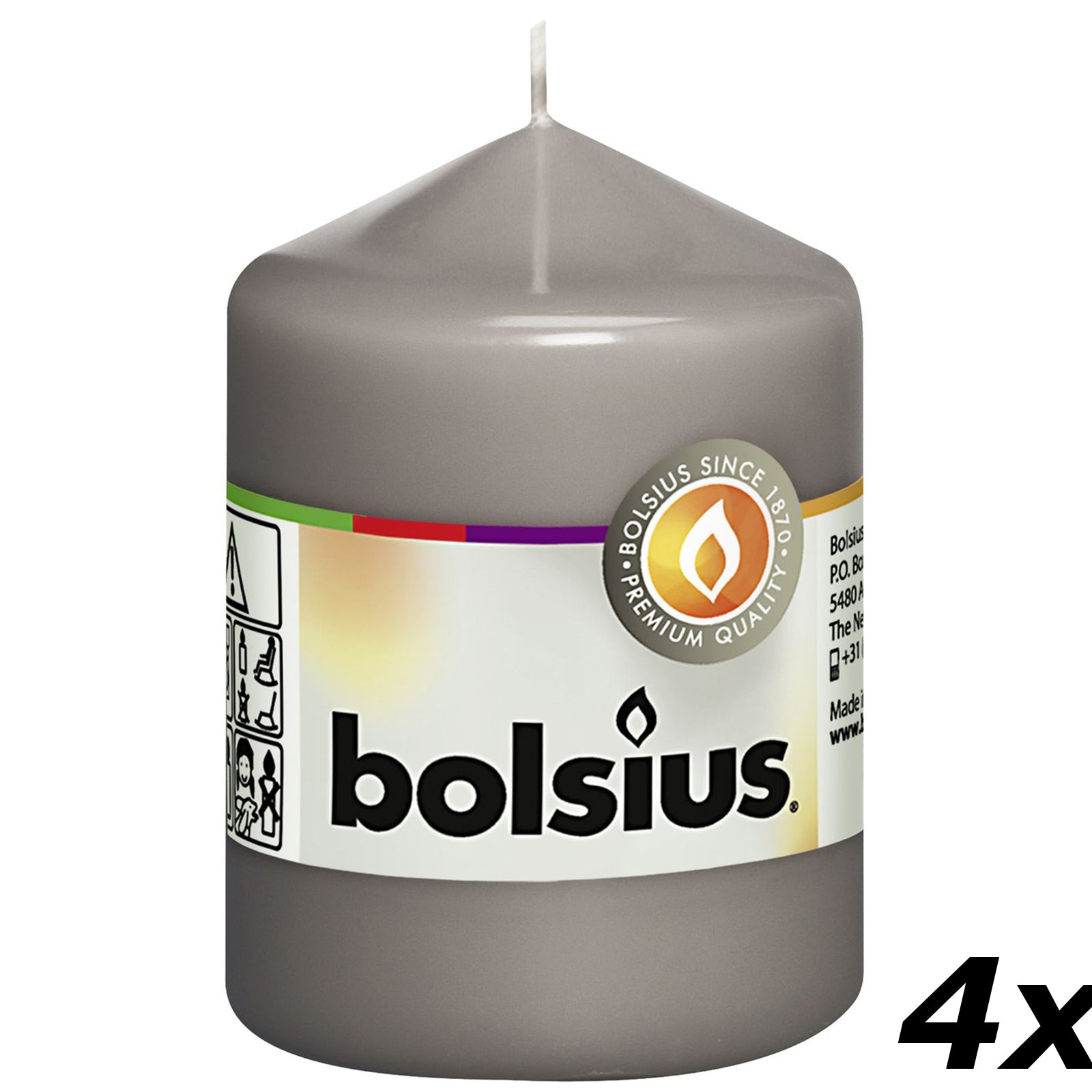 4er-Set Stumpenkerze - Höhe 8 cm - Durchmesser 5,8 cm - Warmes Grau