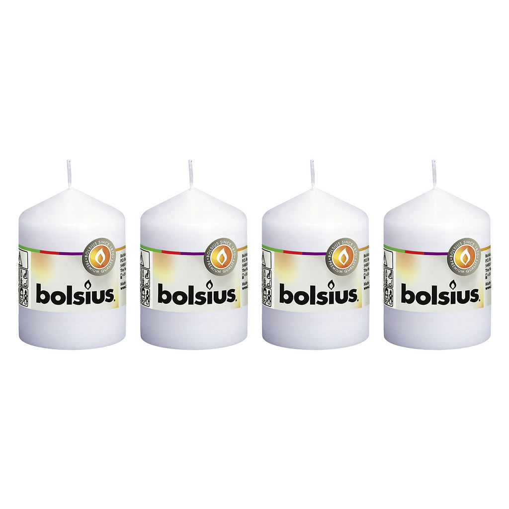Lot de 4 bougies piliers - Hauteur 8 cm - Diamètre 5,8 cm - Blanches