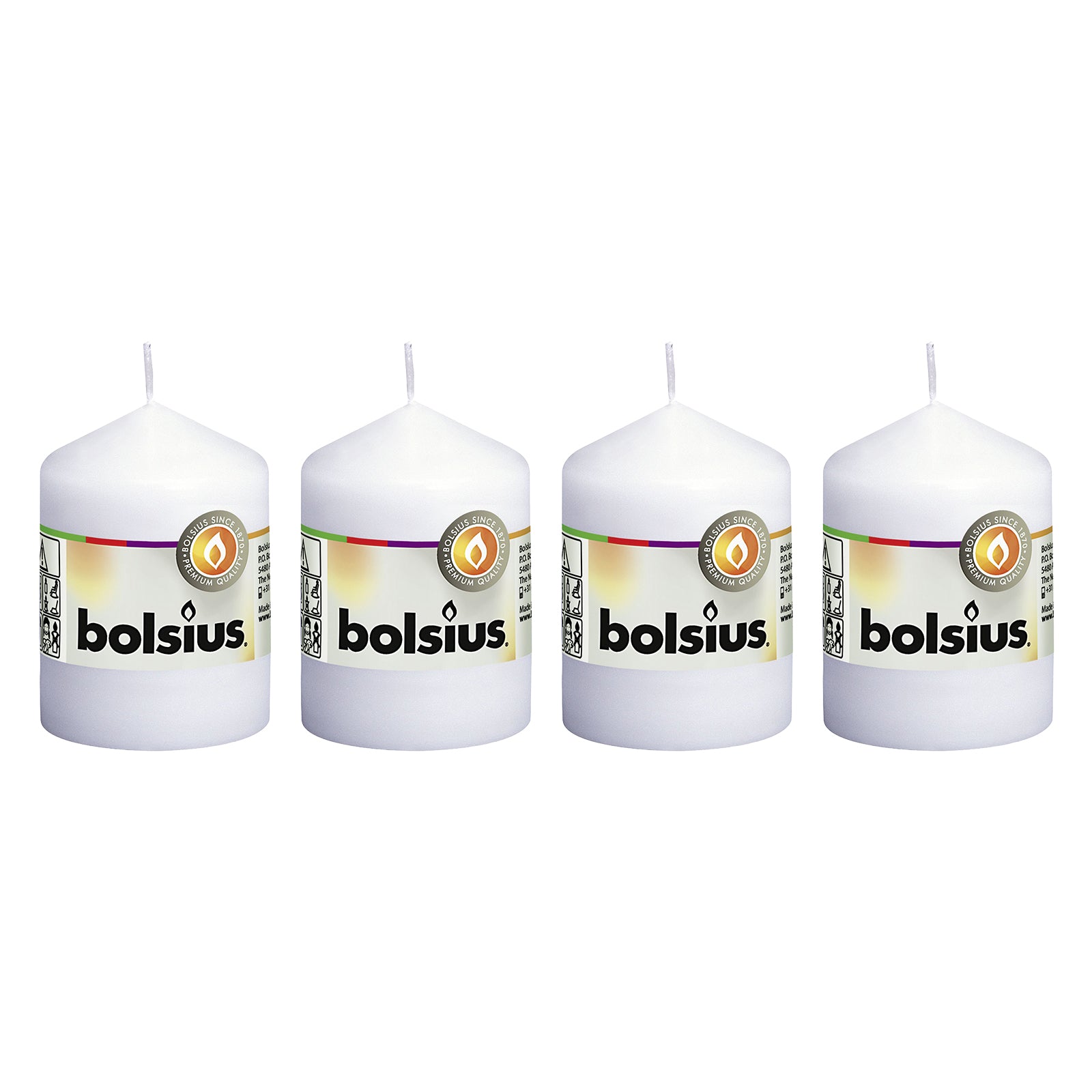 Lot de 4 bougies piliers - Hauteur 8 cm - Diamètre 5,8 cm - Blanches