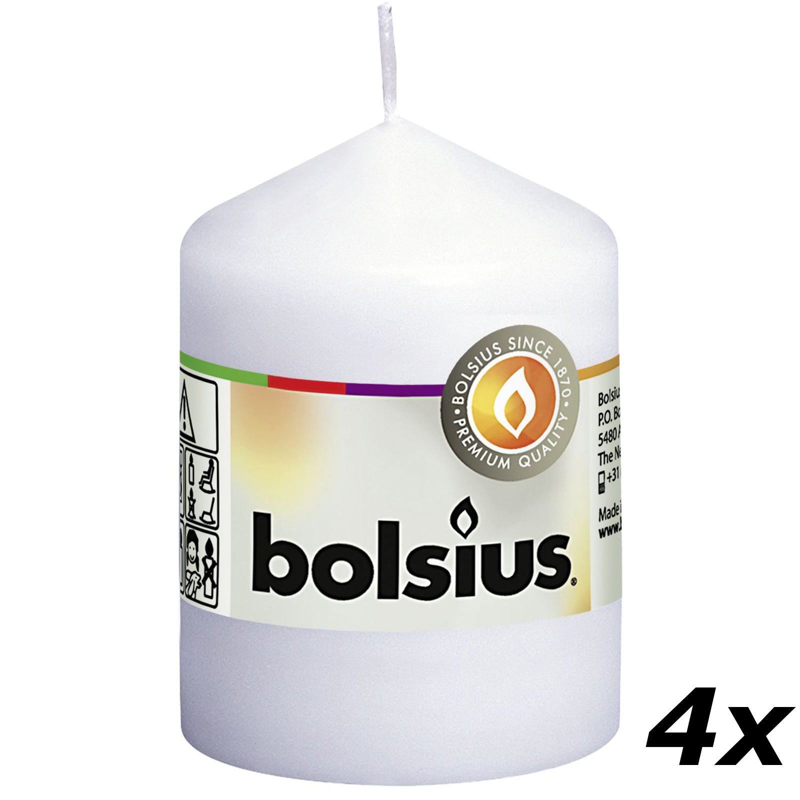 Lot de 4 bougies piliers - Hauteur 8 cm - Diamètre 5,8 cm - Blanches