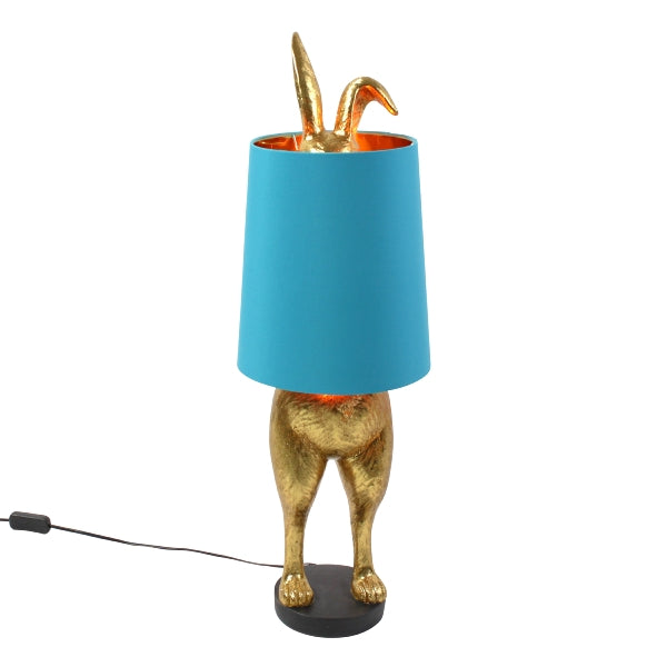Tischleuchte Hiding Bunny - gold/türkis - Polyresin - 24x24x74 cm - E27, Kabel: 1,4 m