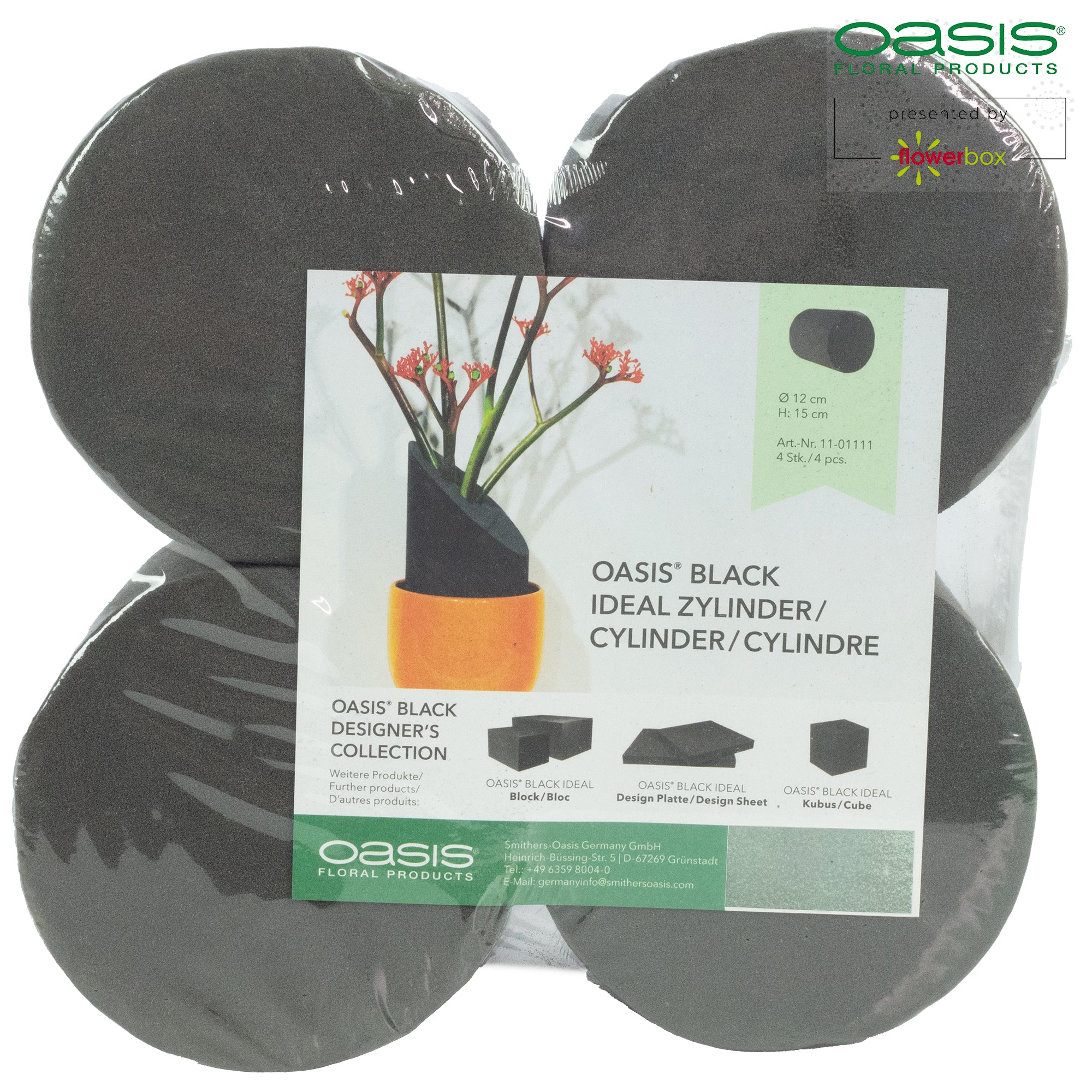 OASIS® BLACK IDEAL Zylinder Stange, Designer's Collection - Höhe 15 cm - Durchmesser 12 cm - 4 Stück