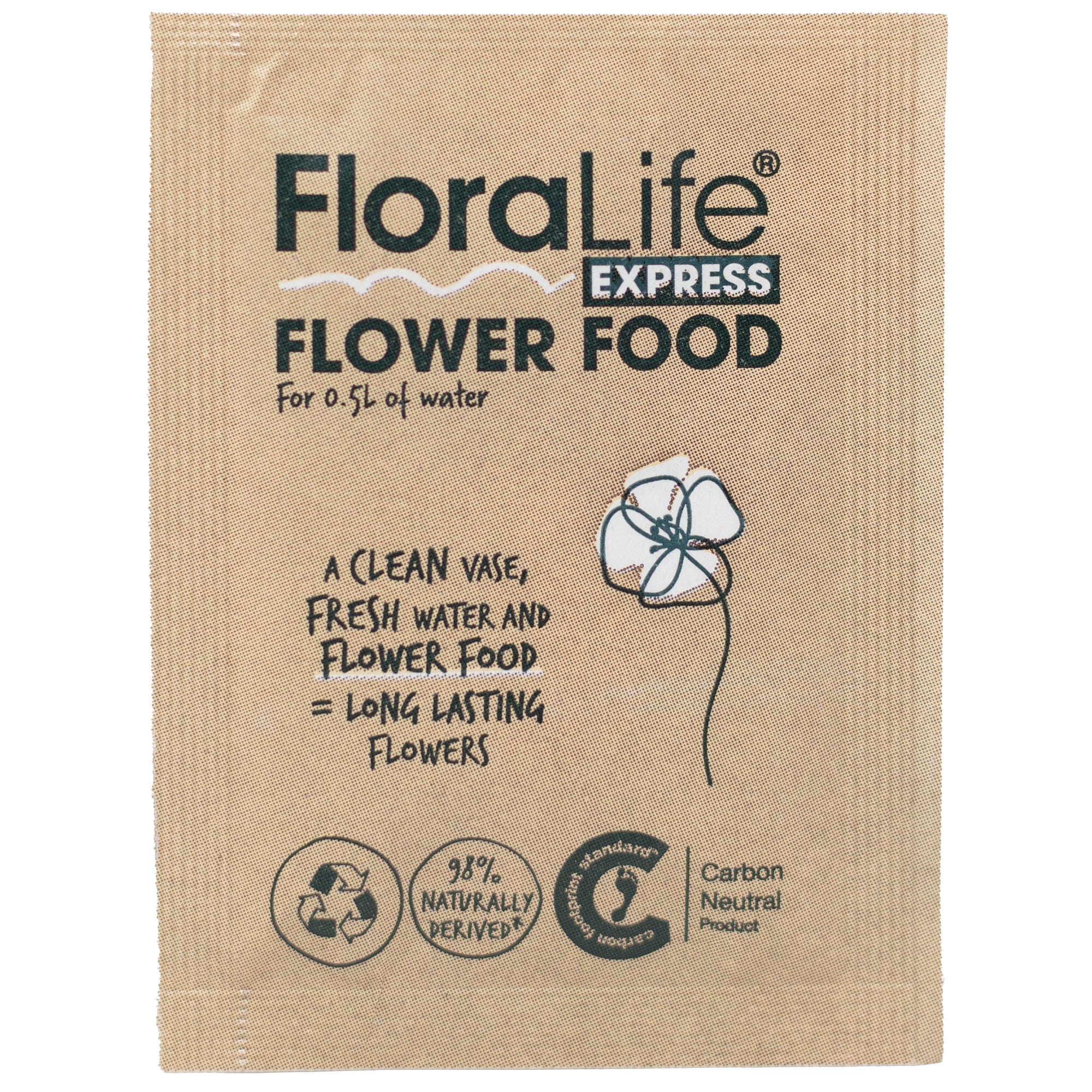 Poudre FloraLife® Express - Sachets en papier pour 0,5 litre d'eau - Carton de 1000 pièces.
