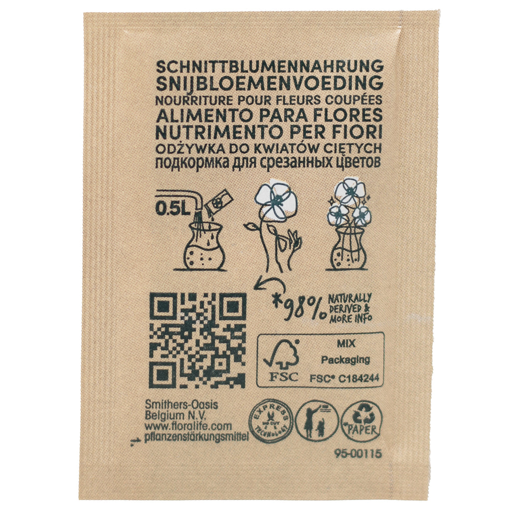 Poudre FloraLife® Express - Sachets en papier pour 0,5 litre d'eau - Carton de 1000 pièces.