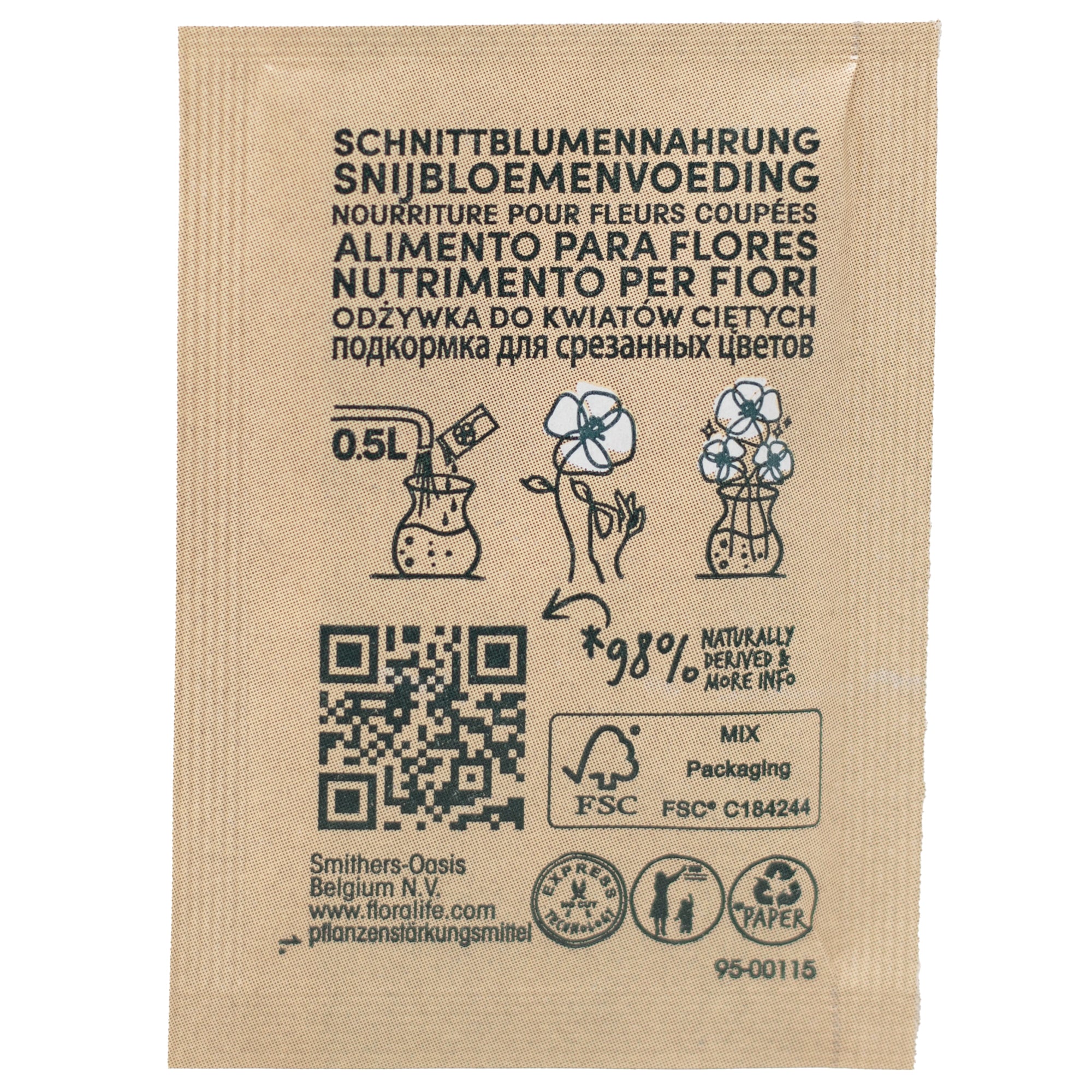 Poudre FloraLife® Express - Sachets en papier pour 0,5 litre d'eau - Carton de 1000 pièces.