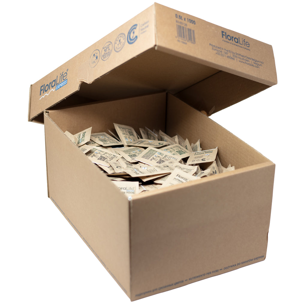Poudre FloraLife® Express - Sachets en papier pour 0,5 litre d'eau - Carton de 1000 pièces.
