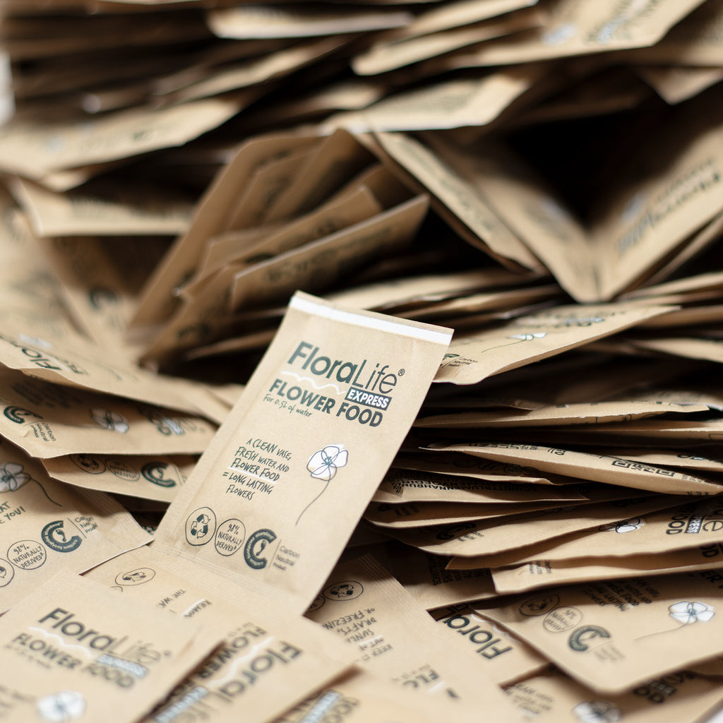 Poudre FloraLife® Express - Sachets en papier pour 0,5 litre d'eau - Carton de 1000 pièces.