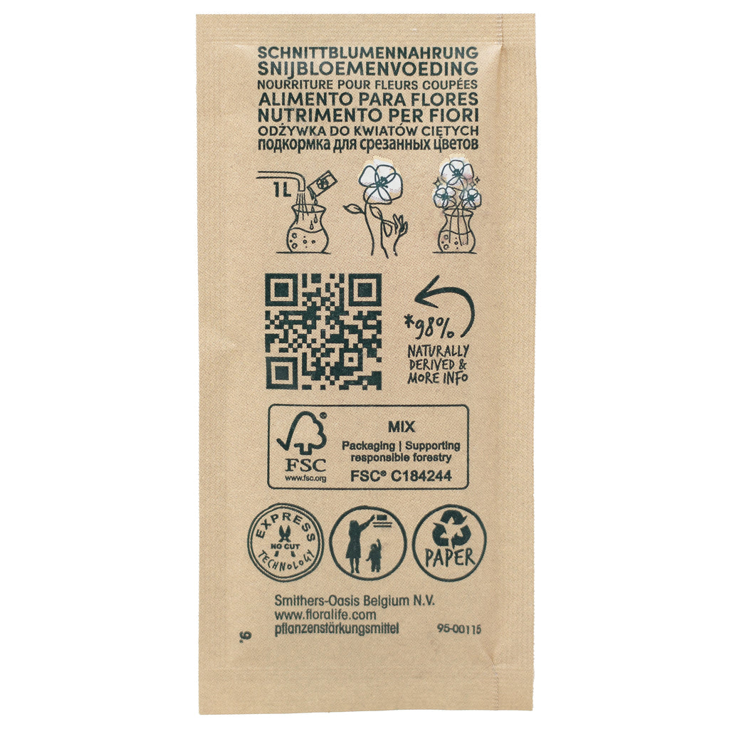 Poudre FloraLife® Express - Sachets en papier pour 1 litre d'eau - Carton de 500 pièces.