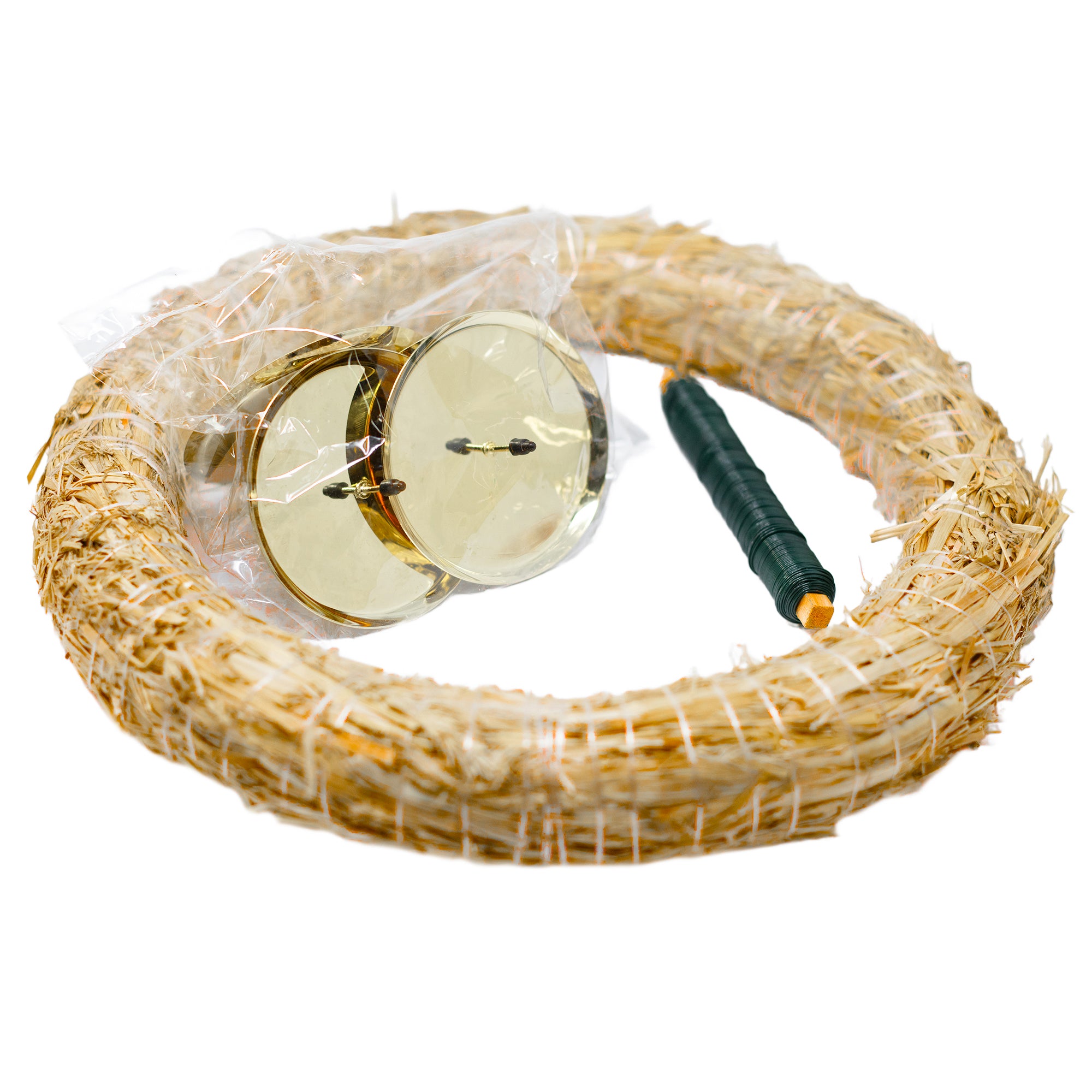 Adventskranz-DIY-Set - Inhalt: 1x Strohkranz 30 cm, 4x Kerzenhalter gold 8 cm, 1x Wickeldraht grün 100g