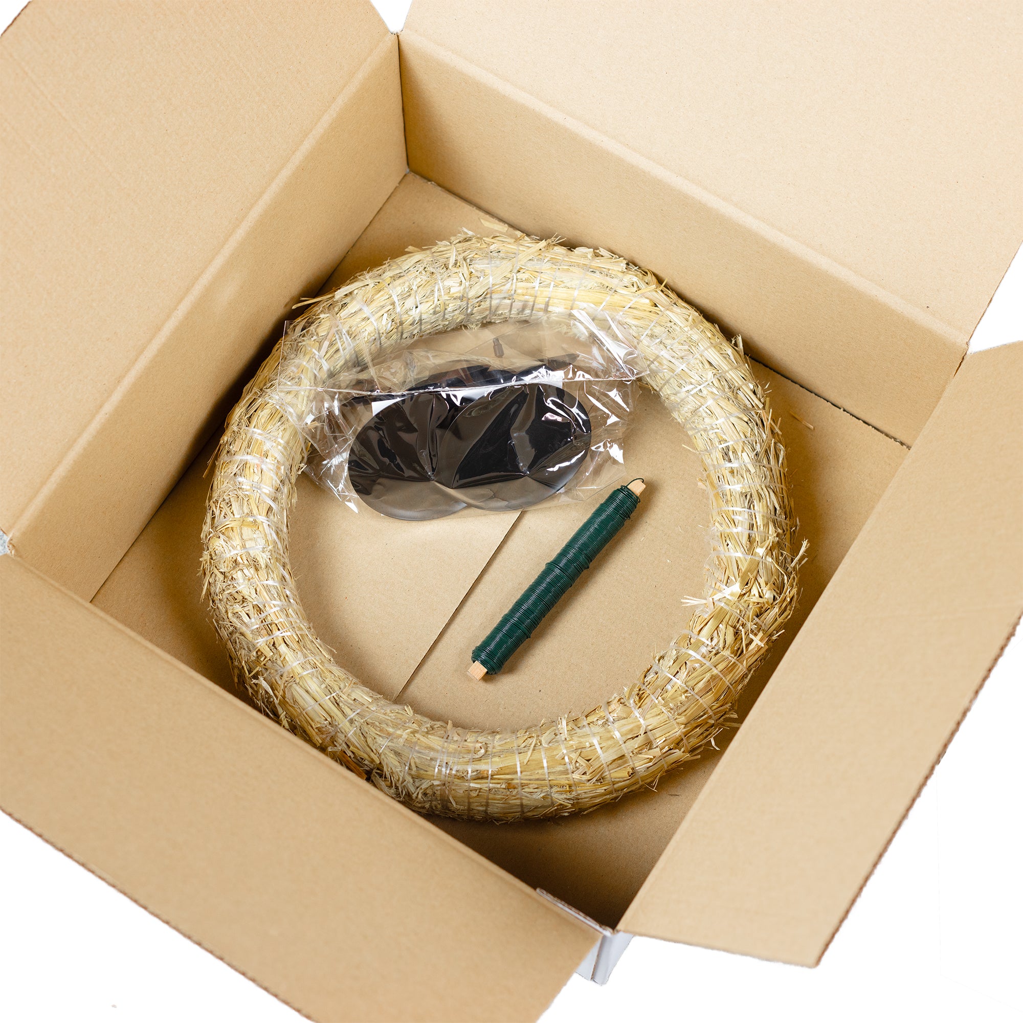 Adventskranz-DIY-Set - Inhalt: 1x Strohkranz 30 cm, 4x Kerzenhalter schwarz matt 8 cm, 1x Wickeldraht grün 100g