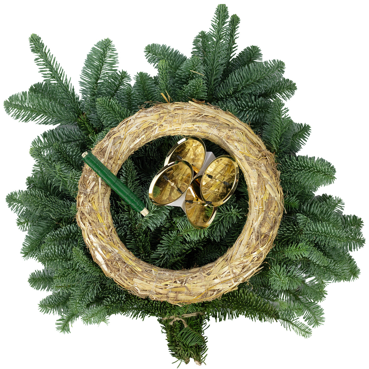 Adventskranz-DIY-Set inkl. Tannengrün - Inhalt: 1x Strohkranz 30 cm, 4x Kerzenhalter gold glänzend 8 cm, 1x Wickeldraht grün 100g, 1x Tannengrün (ca. 1,5 kg)