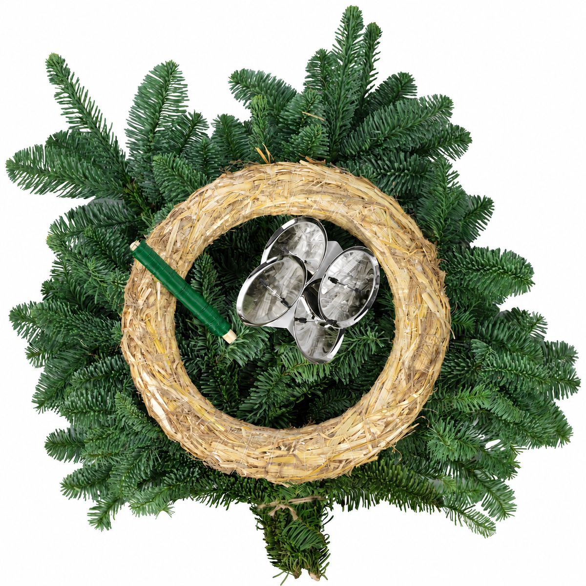 Adventskranz-DIY-Set inkl. Tannengrün - Inhalt: 1x Strohkranz 30 cm, 4x Kerzenhalter silber 8 cm, 1x Wickeldraht grün 100g, 1x Tannengrün (ca. 1,5 kg)