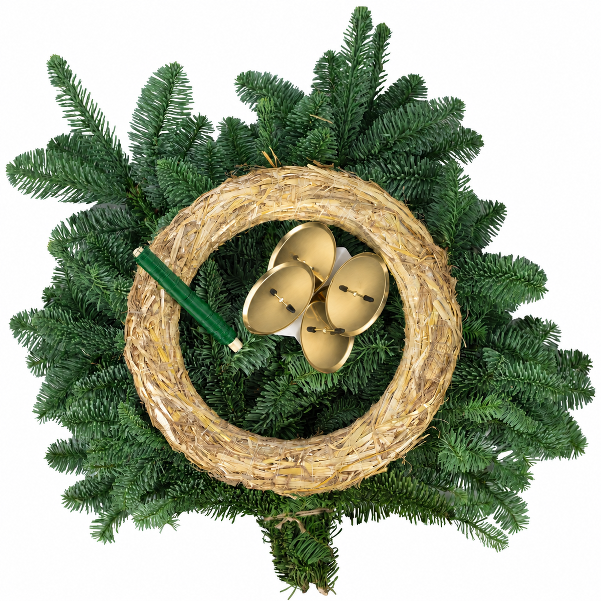 Adventskranz-DIY-Set inkl. Tannengrün - Inhalt: 1x Strohkranz 30 cm, 4x Kerzenhalter gold matt 8 cm, 1x Wickeldraht grün 100g, 1x Tannengrün (ca. 1,5 kg)