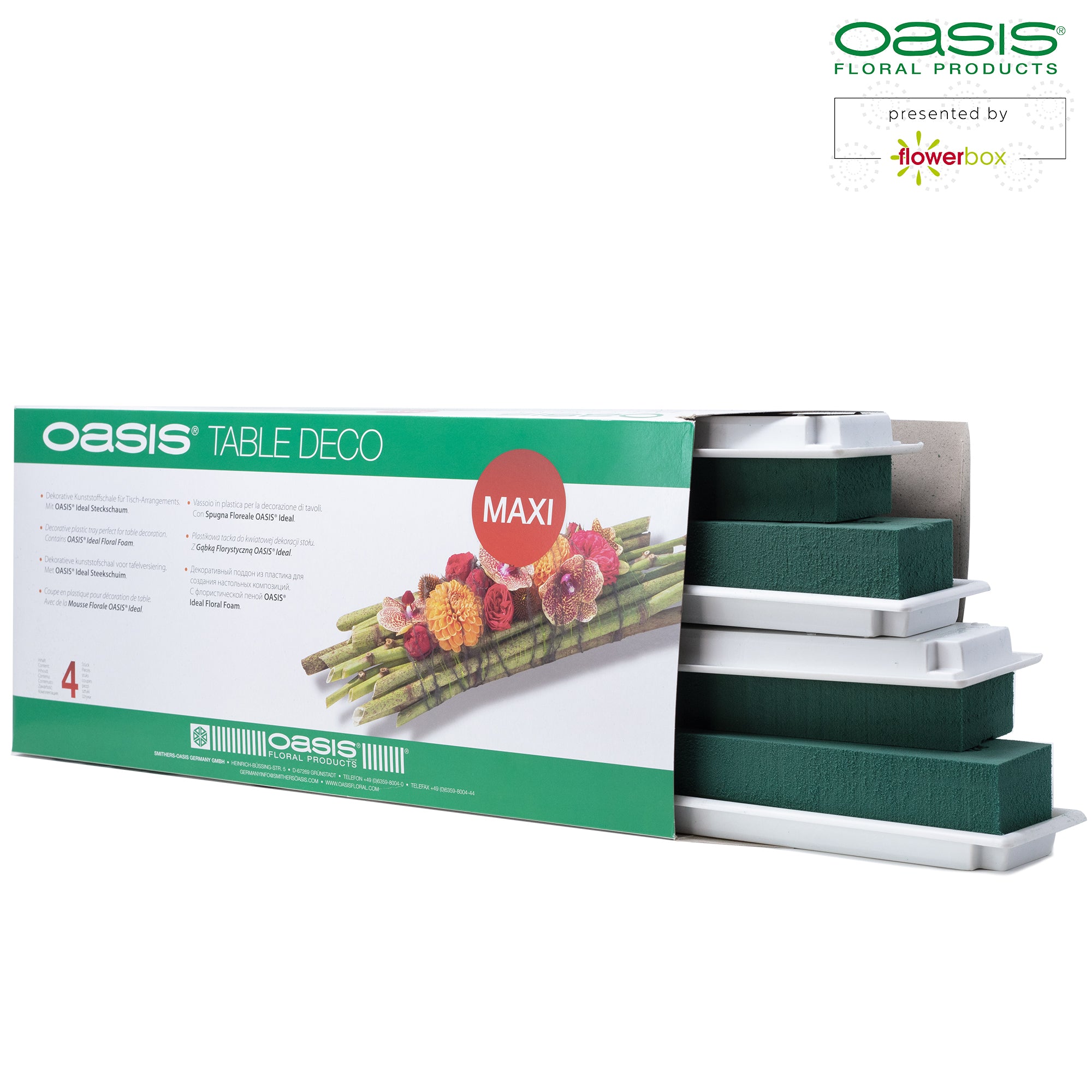 Décoration de table OASIS® Maxi - 48 x 9 x 5 cm - 4 pièces - blanc